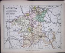 County of Worcestershire 1895 Antique Victorian Coloured Map.