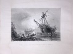 Ship Ashore at Margate WH Bartlett 1842 Antique Steel Engraving-121