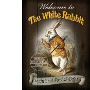 White Rabbit Alice in Wonderland Traditional Style Pub Sign Large Metal Wall Art