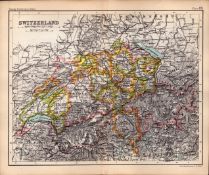 Switzerland & The Alps Area Double Sided Antique 1896 Map.-23