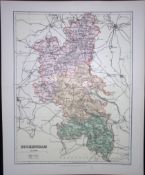 Buckinghamshire Detailed 1894 Coloured Antique 130 Years-Old Map.