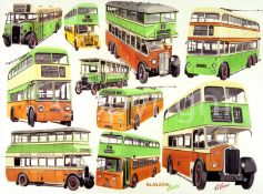 Glasgow Buses Montage 7 Buses and 3 Trolleys Nostalgic Montage Metal Wall Art