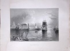 The Port of Holyhead Wales WH Bartlett 1842 Antique Steel Engraving-124