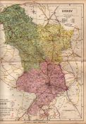 The City Of Derby Large Victorian Letts 1884 Antique Coloured Map.
