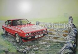 Ford Capri Red 1970's Iconic Nostalgic British Car Large Metal Wall Art