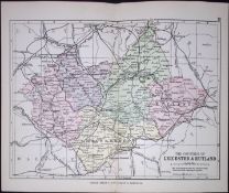 County of Leicestershire 1895 Antique Victorian Coloured Map.
