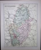 Nottinghamshire Detailed 1894 Antique Coloured 130 Years-Old Map.