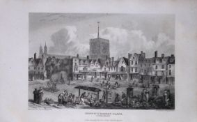 Norwich Market Place Norfolk Antique 216 Years-Old Georgian Steel-Engraving-322.