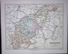 Northamptonshire Detailed 1894 Antique Coloured 130 Years-Old Map.