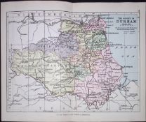 County of Durham 1895 Antique Victorian Coloured Map.