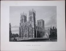 Yorkshire View of York Minster Antique 150 Years-Old Engraving-18