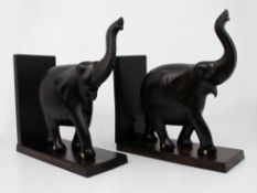 Pair of Antique African Carved Hardwood Elephant Bookends