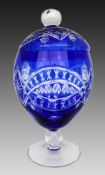 Blue Overlay Cut Crystal Lidded Sweet Dish