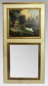 Tall French Trumeau Mirror with Pastoral Oil Painting c.1890