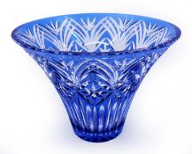 Fine Large Bohemian Blue Overlay Crystal Centrepiece Vase