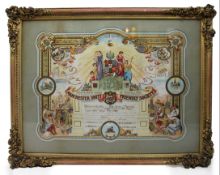Edwardian Oddfellows Manchester Unity Friendly Society Certificate – Worcester – 1905
