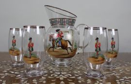 Vintage Highland Soldiers Water Jug & Glasses Set