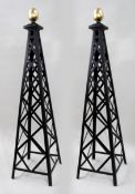 Pair of 5ft Black & Gold Metal Architectural Obelisks