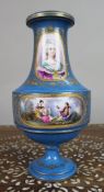 Large Late 19th Century Sèvres-Style Bleu Céleste Porcelain Vase