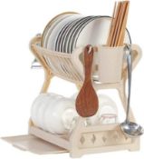 6 x Multifunction Tableware Storage Racks - Khaki RRP £32.99 L31b