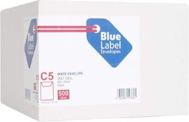 500 x Blue Label C5 229 x 162 mm 90 gsm Pocket Self Seal Envelope RRP £18.99 L13c