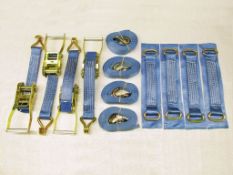 PACK OF 4 - 50MM X 4 METRE RATCHET LASHINGS WITH CLAW HOOK AND 4 WHEEL STRAPS