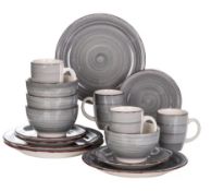 16-Piece Dinnerware Set Stoneware Plates, Bowls & Mugs, Service for 4, Grey, Microwave & Dishwash...
