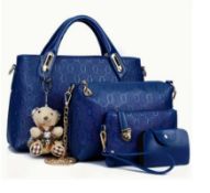 4-Piece Elegant Glossy Handbag Set For Women Tote, Backpack, Crossbody, Clutch & Wallet, Golden H...