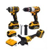 21V Lithium Battery Electric Wrench Set, Cordless Brushless Drill,Angle Grinder Combo With Hard C...