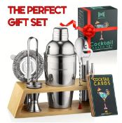 Premium 10-Piece Stainless Steel Cocktail Shaker Set With Bamboo Stand