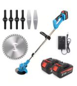 21V Cordless Grass Trimmer Electric Strimmer Garden Edger With Charger and 2 Batteries