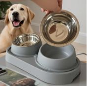Modern Elevated Double Pet Bowl – Heavy-Duty, Easy-Clean Food & Water Feeder For Medium & Large D...