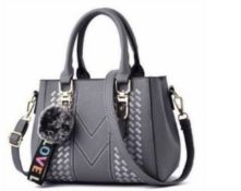 Embroidery Messenger Bag, Women's Leather Handbag, Grey