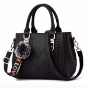 Embroidery Messenger Bags Women Leather Handbag Black