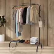 Heavy-Duty Clothes Rail, 150cm Tall With Hooks and Base Stand, Freestanding Garment Rack