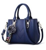 Embroidery Messenger Bags Women Leather Handbag Blue