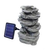 Solar-Powered Rockery Water Fountain With LED Light, Elegant Indoor & Outdoor Garden Water Featur...