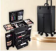 Professional Rolling Makeup & Hairdressing Case – 4 Drawers, Multi-Functional Travel Workstation