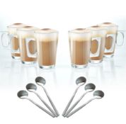 Set of 6 Latte Glasses With Spoons Latte Mugs 240ml Temperature Resistant