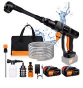 Cordless Pressure Washer – Portable Power Cleaner With 2× 4.0Ah Batteries, 6-In-1 Nozzle, Brushle...