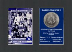 Champions Rangers FC Wins 1972 ECWC Mounted Card & Coin Metal Art Display