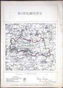 Richmond Yorkshire Boundary Commission Coloured 157-Year-Old Antique Map.