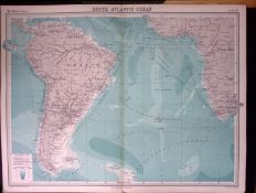 South Atlantic Ocean Large Coloured Antique Map John Bartholomew