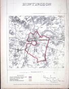 Huntingdon District Boundary Commission 157-Year-Old Coloured Antique Map.