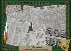 Ireland Peace Treaty, Michael Collins Agreed & Signed 1921 Irish War of Independence Rare Newspa...
