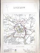 Ludlow Shropshire Boundary Commission 157-Year-Old Coloured Antique Map.