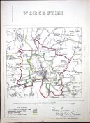 Worcester City & District Boundary Commission 157-Year-Old Coloured Antique Map.