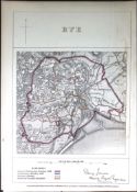 Rye East Sussex Boundary Commission Coloured 157-Year-Old Antique Map.