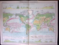 The World Vegetation & Ocean Currents Large Antique Map John Bartholomew