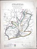 Swansea City & District Wales Boundary Commission 157-Year-Old Antique Map.